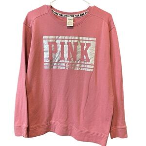 EUC Pink long sleeved sweater with silver PINK monogram.